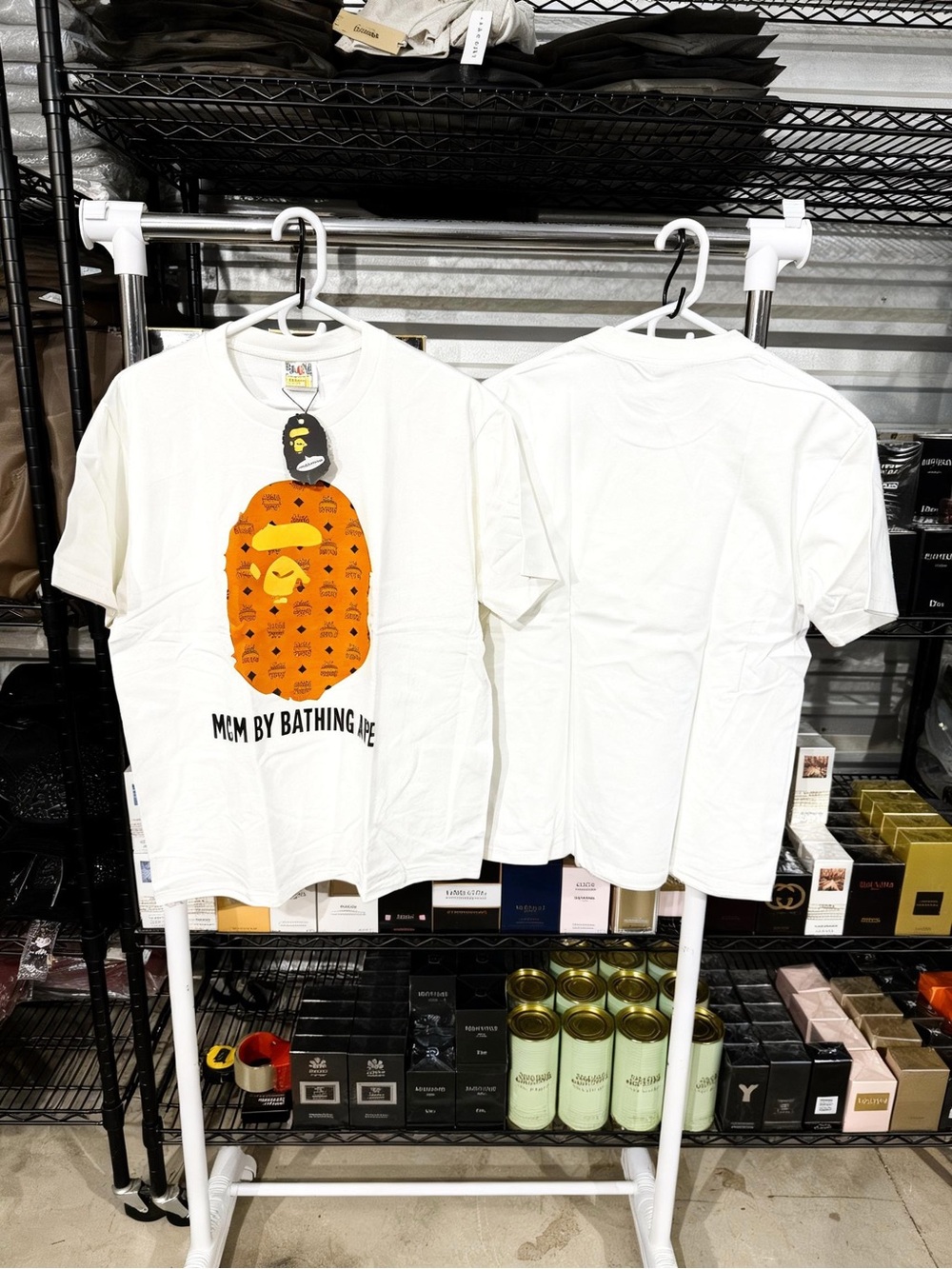 BAPE White Graphic Tee - Orange Ape Print